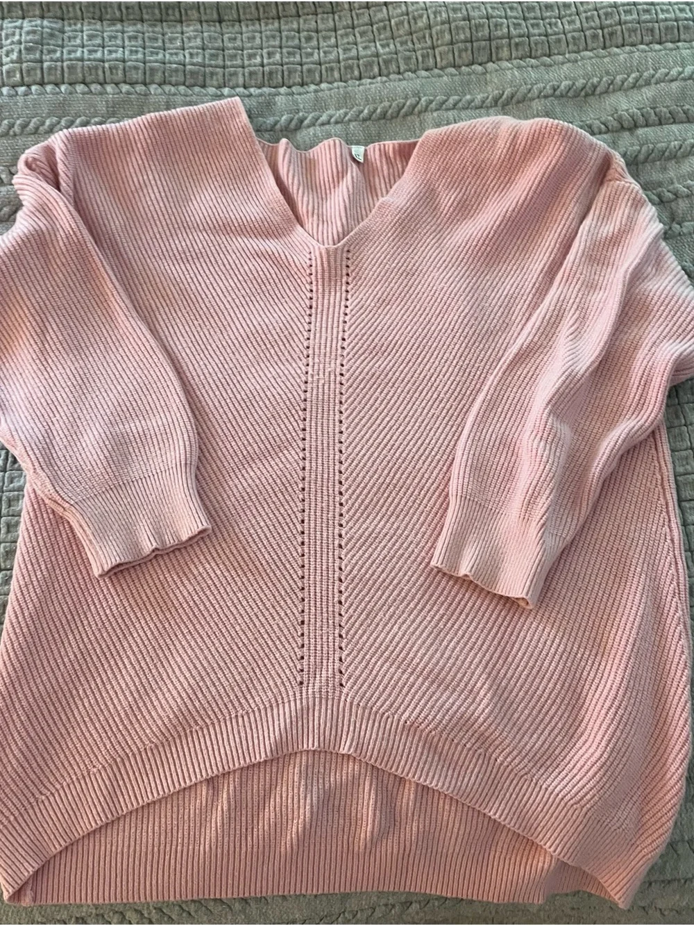 Women's V-Neck Ribbed Knit Sweater - Pink